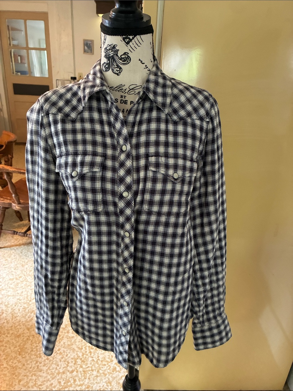 Lucky Brand Gray and White Plaid Button-Up Shirt